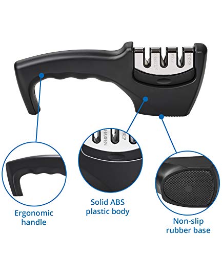 Knife Sharpener 3-Slot Quality Kitchen Knife Accessories to Repair, Grind, Polish Blade,Professional Knife Sharpening Tool for Kitchen Knives ,Easy Manual Sharpener with Cut-Resistant Glove