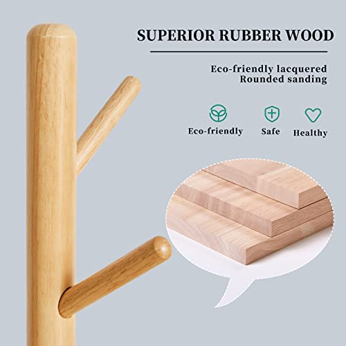 Aibiju Wooden Coat Rack, Free Standing Coat Stand With 8 Hooks And 3 Height Options, Sturdy Kids Coat Tree Easy To Assemble, For Entryway Home Office Jackets Hat Purse Natural Yd-1010 #TOP3
