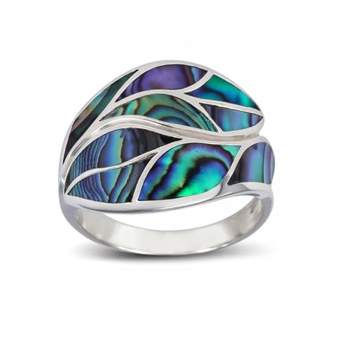 Bague femme argent 925 nacre abalone multicolore fleur
