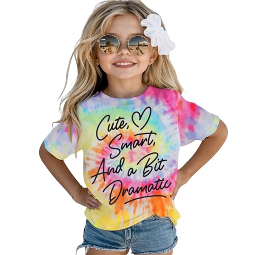CM C&M WODRO Toddler Baby Girls T-Shirt Funny Letter Graphic Tee Tie Dye Birthday Shirt Short Sleeve Kid Girl Cute Summer Top