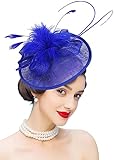 Z&X Sinamay Fascinator Pillbox Hat Headband Hair Clip for Cocktail Tea Party, B- Royal Blue, One Size