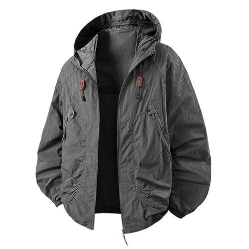 Generisch Chubasquero impermeable para hombre, impermeable, cortavientos, transpirable, chaqueta para exteriores, chaqueta ligera UV, cortavientos plegable, A30 gris, XXL