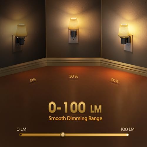 Image of Briignite LED Night Lights Plug into Wall, 2 Pack Linen Fabric Round Platform Decorative Night Light, Dusk to Dawn Sensor,0-100LM Dimmable Vintage Lamp Nightlight for Bedroom Living Room Hallway