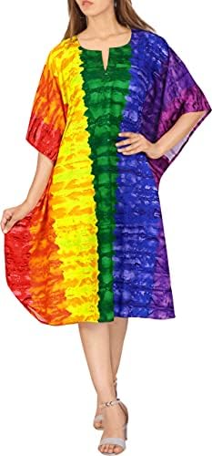 HAPPY BAY Women's Loungewear African Relaxed Fit LGBTQ Pride Flag Rainbow Stripe Caftan Short Evening Gown 2X-3X Colorful, Stripes