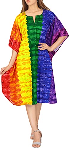 Happy Bay Women's Loungewear African Relaxed Fit Lgbtq Pride Flag Rainbow Stripe Caftan Short Evening Gown 2X-3X Colorful, Stripes #TOP19