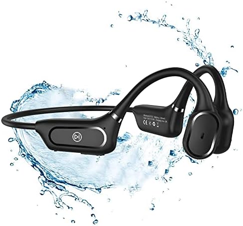 GUIRUO Bone Conduction Headphones, Wireless Bluetooth 5.0 Open Ear Sport Headphones IPX5 Waterproof Bluetooth Headphones with Mic for Sport Cycling Learn Music Driving (Black)