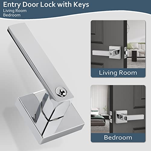 Ehomeware 2 Pack Bedroom Door Knobs With Lock And Key, Keyed Alike Chrome Door Handles For Interior/Exterior Doors, Modern Entry Door Lever Handle Lock In Polished Chrome Finish #TOP2