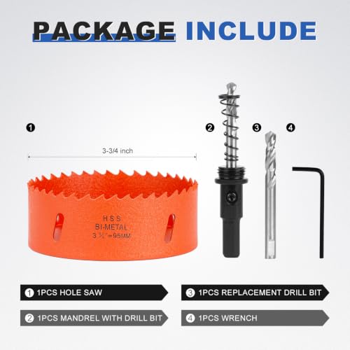 Image of 3-3 /4 Inch Hole Saw 3.75 inch Circle Drill Bit Wood Metal Drywall Plastic Pipe