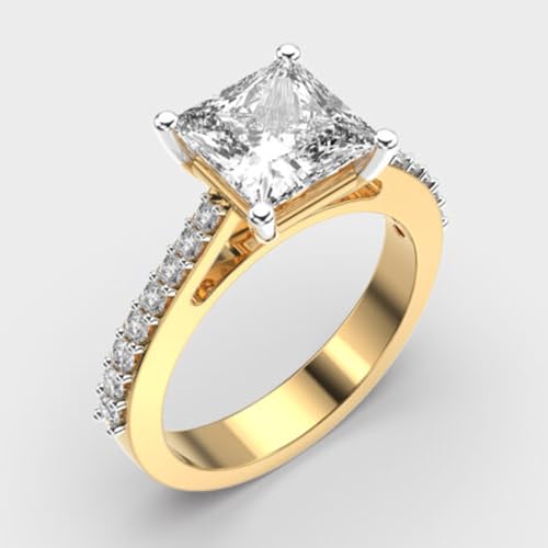 Bague moissanite princesse en argent plaqué or pour vos soirées