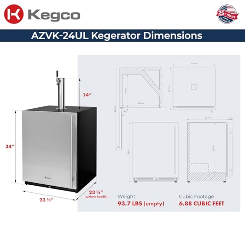 Image of Kegco 24 inch Wide Single Tap Stainless Steel Built-In Left Hinge Kegerator with Dispense Kit