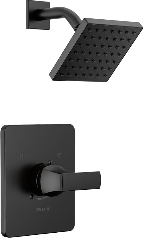Juego de grifos de ducha de la serie Velum 14, cabezal de ducha y mango de color negro mate, kit de ajuste de válvula, negro mate T14237-BL (válvula no incluida)