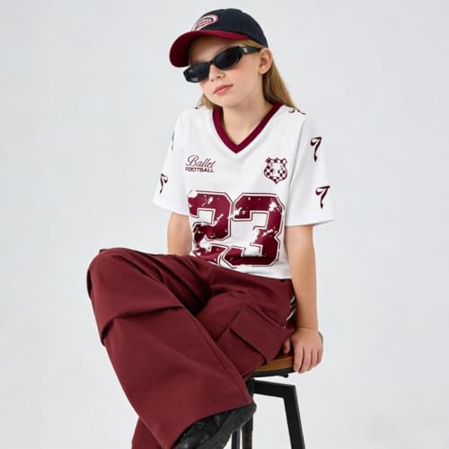 Image of Tween Girls Clothes Short Sleeve Graphic T-Shirt Top + Cargo Pants 2pcs Outfit Set, Size 7-15Years