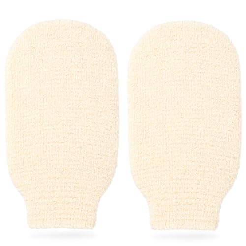Brvlsoc 2-Pack Hemp Bath Gloves Natural Shower Mitts for Body Scrub Gentle Exfoliating Washcloth Mittens for Men & Women Skincare