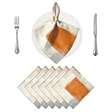 Cloth Napkins Set of 6 Beige and Orange Abstract Painting Washable Soft Dinner Table Napkin for Wedd
