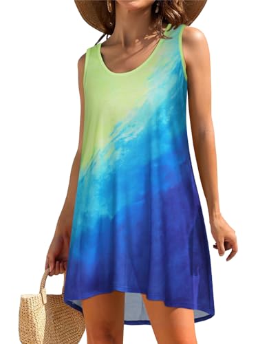 Image of Swimsuit Coverup for Women Bikini Sleeveless Beach Bathing Suit Cover Up | CHICGAL Summer Loose Tank Dress Bikini Beachwear Swimming cover, Vacation Hawaiian Cruise Pool Outfit T shirt Fashion Clothes