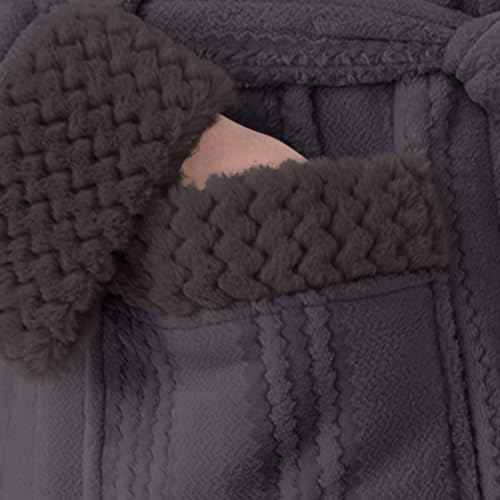 Mens Fleece Hooded Bathrobes Winter Warm Soft Plush Long Robe Lounge Housecoats Fuzzy Sleep Robes with Pockets4