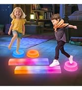 Onyoloy Kids Light Up Balance Beam - 3 Stepping Stones and 2 Balance Beams with 7 LED Light Color...
