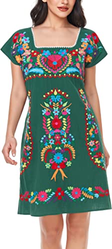Image of YZXDORWJ Women Mexican Embroidered Dress Ruffle Collar Sleeveless