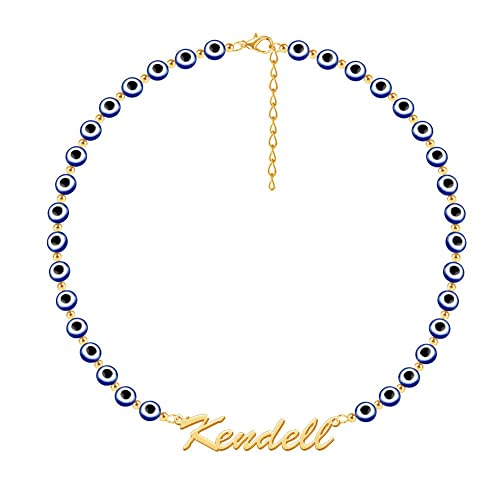 Ever2000 Personalized Name Evil Eye Choker Necklace For Women Girls, Custom Blue Third Devil Eye Ojo Turco Nazar Necklace Gold Silver Protection Jewelry Amulet Gift For Her #TOP4
