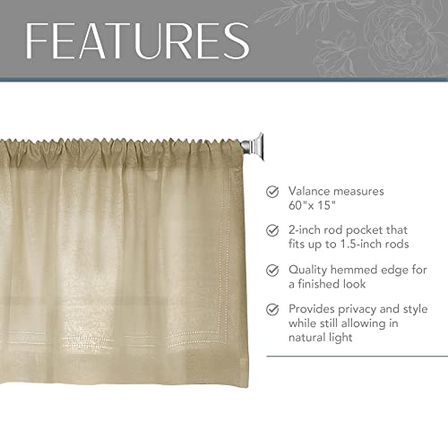 Elrene Home Fashions Cameron Linen Window Valance, 60" W X 15" L (1 Valance), Gray #TOP2
