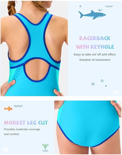 Image of G Gradual Girl's One Piece Swimsuits Racerback Kids Bathing Suit | for Girls 7-16Y, Fully lined for no see-through, Wider straps, UPF 50+, Modest coverage, Swimwear for Swim Team, Beach, Pool