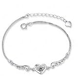 COLORFUL BLING Angel Wing Heart Crystal Link Chain Bracelet Silver Heart Shaped Rhinestone Inlaied B