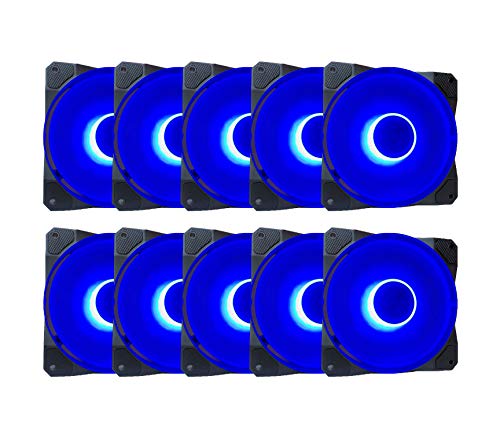 APEVIA CO1012L-BL Cosmos 120mm Blue LED Ultra Silent Case Fan w/ 16 LEDs & Anti-Vibration Rubber Pads (10 Pk)