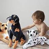 Hund Plüschtier 30CM Hunde Kuscheltier für Kinder,Plüschhund Liegend -Stofftier Hund Lebensecht Weiß Braun Welpen Hund Tier Plüsch Puppe Hund Kissen Plüschtier Spielzeug für Kinder Jungen Mädchen