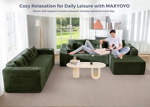 Image of MAXYOYO Modular Sectional Couch with L-Shape Chaise and Loveseat, Modern Boneless Couch for Living Room, Oversized Sofa with Deep Seat, No Assembly Required, Green