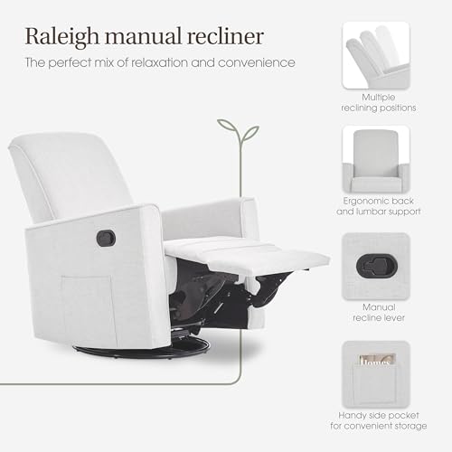 Image of Evolur Raleigh Upholstered Manual Glider Recliner- Rocking & 360 Swivel with Smooth Glide - Greenguard Gold & FSC Certified - Modern Nursery and Living Room Chair in Fog