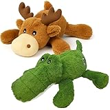 KONG XL 2 Pack - Soft Plush Dog Toy for Large Breeds - Durable, Cuddly & Squeaky - Perfect for Play & Comfort (Moose/Alligator)