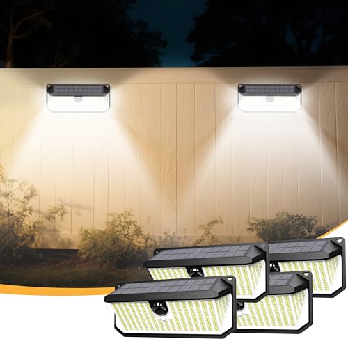 Solar Lights Outdoor,466 LEDs 4000lm Motion Sensor Light Outdoor, 270° Wide Angle & 3 Modes Outdoor Wall Light, IP68 Waterproof Solar Security Light for Porch Courtyard, Garage, Walkway (4 Pack)