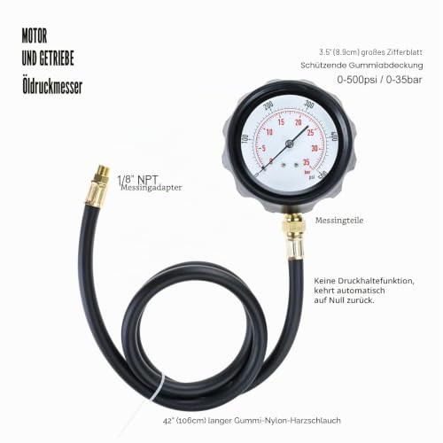 FreeTec 13tlg. Motor Öldruck Tester Öldruckprüfer Messgerät Öldrucktester Werkzeug Prüfer 0-35 bar