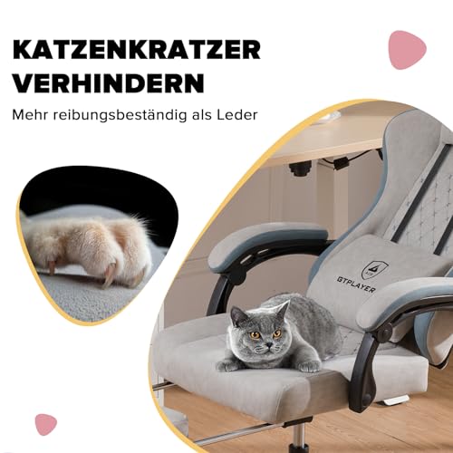 Image of GTPLAYER Gaming Chair Ergonomic Gaming Armchair Desk Chair with Fabric Surface, Spring Seat Cushion, Connection Armrests and Footrest Grey