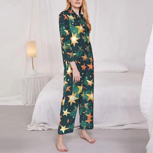 Pyjama imprimé rétro femme EdWal ensemble chemise et bas long