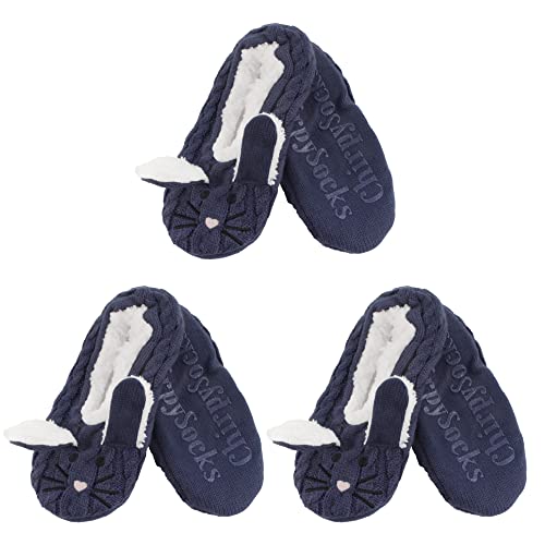 Image of BambooMN Adult Women Super Soft Warm Cozy Fancy Yarn Slippers Non-Slip Lined Socks, Indoor Comfy House Slippers, 3 Pairs
