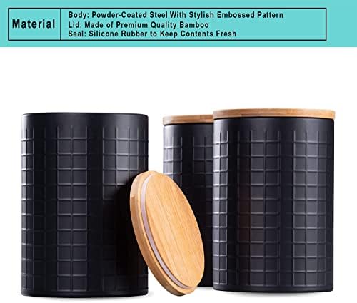 Bevy Designs Set of 3 Airtight Kitchen Canisters with Bamboo Lid - Tea Coffee Sugar Canisters Set | Multipurpose Decorative Storage Containers Jar
