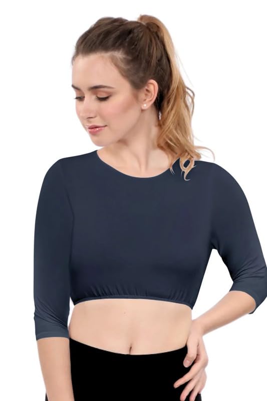 Image of Kosher Casual Women's Modest High Neck Cropped Layering Shell - Cotton Spandex 3-4 Sleeve Base Pullover Top