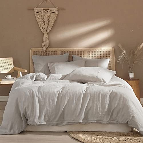 Ivellow Linen Duvet Cover Set 100% Washed French Flax Pure Linen Duvet Covers California King Soft Natural Breathable Durable Cooling Duvet Cover California King 3 Pcs Linen Bedding Set #TOP16