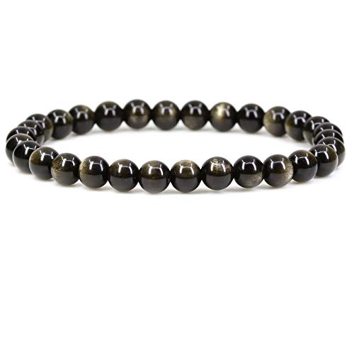 Amandastone Natural A Grade Golden Obsidian 6mm Round Beads Stretch Bracelet 7 Inch