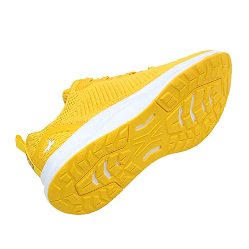 Sannax Womens Tennis Shoes Lace Up Walking Shoes Breathable Fashion Sneakers Lightweight Workout Running Shoes Yellow, 7.5 #TOP6