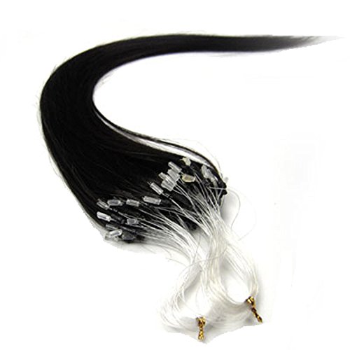 24 Inch Micro Ring Loops Beads Tipped Remy Real Human Hair Extensions (#1B Off Black)