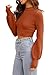 Womens Sexy Long Sleeve Cropped Sweaters Crewneck Ribbed Knit Crop Tops Pullover Orange