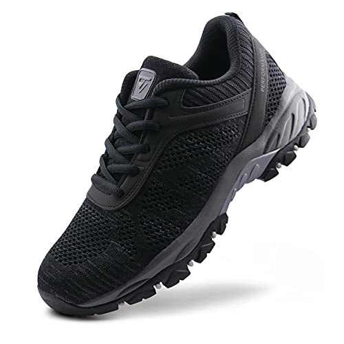 JABASIC Women Hiking Shoes Outdoor Knit Trekking Sneakers (9.5,Black)