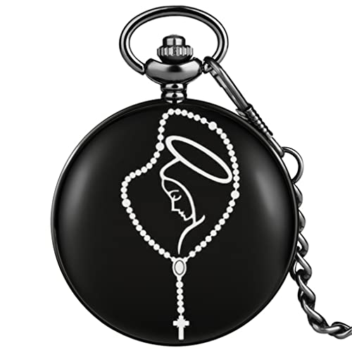 ZGJYSP Perlen-Anhänger-Schmuck-Muster-Anzeige gedruckte Schwarze Quarz-Taschenuhr-Anhänger-Taschenuhr-Dame(Farbe:A,Größe:Einheitsgröße)(Einheitsgröße A) Cover