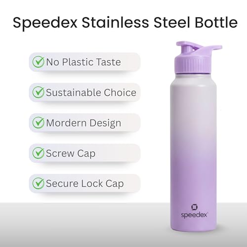 Image of Speedex Stainless Steel Metal Water Bottle 1 Ltr 1000 ml, BIS Approved, Leak Proof Sipper Cap Bottle for Office, School, Gym, Travel, Daily Use for Men, Women, Kids, Adults, Dual Purple, Set of 3