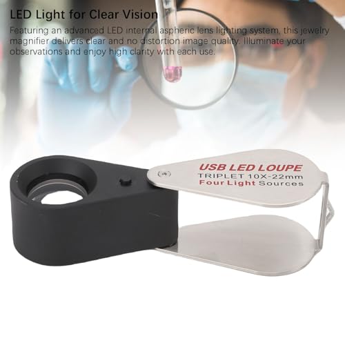 SEAFRONT 10x -Vergrößerungsfaltable LED -Taschenlupe mit 4 Lichtmodi USB Wiederaufladbare Vergrößerung Glas Compact 60x30 Mm für den Lesungsinspektion Schmuck