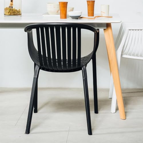 كرسي من كونسبت هوم لغرف الطعام والمطابخ والمقاهي والحانات والمطاعم والحديقة، قابل للتكديس ولا يحتاج للتجميع وسهل التنظيف ومقاوم للبقع، مصنوع من البولي بروبيلين، باللون الأسود