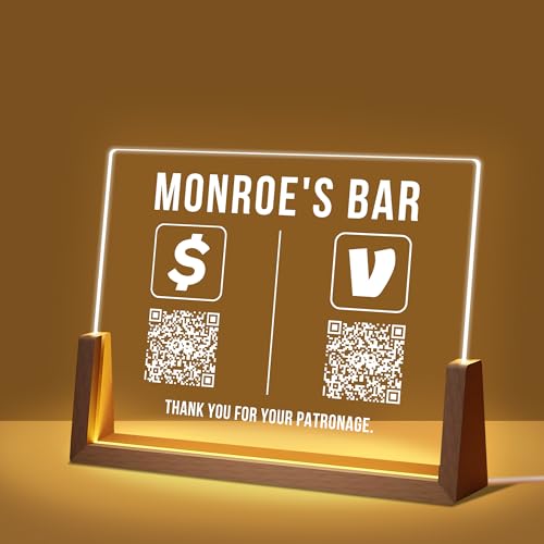 Custom Acrylic Qr Code Sign For Business Personalized Qr Plaque For Scan To Pay, Social Media, Wifi Sharing, Barcode Display With Stand Or Led Wood Base