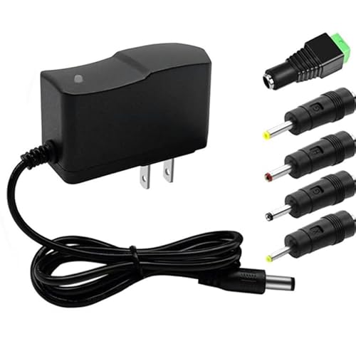 12Volt 1a DC Power Supply Universal AC/DC Adapter, 100-240 50/60Hz to 12 Volts 1Amp Transformer, DC12V Power Adapter Cord, 5.5mm x 2.5mm Plug with 5tips